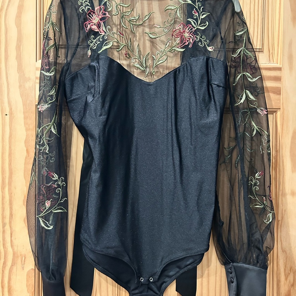 Thistle and Spire: Beautiful Black Sheer Floral Bodysuit